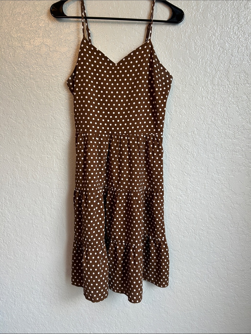 Monteau Brown Polka Dot Tiered Spaghetti Strap Midi Dress Medium